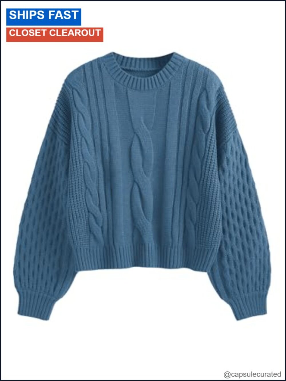 Cable Knit Long Sleeve Crewneck Oversized Pullover Sweater